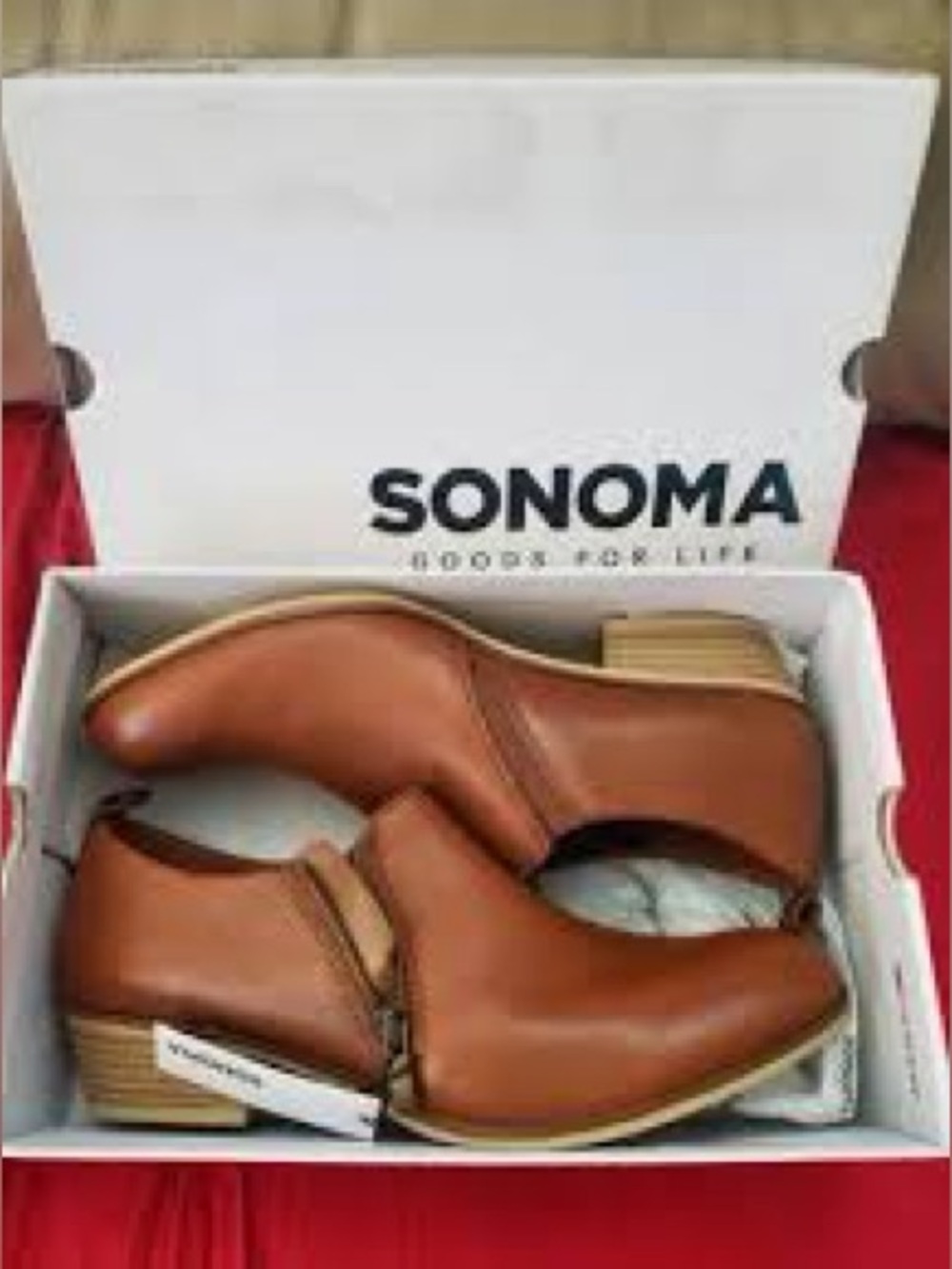 SONOMA Tan Leather Ankle Booties with Side Zip